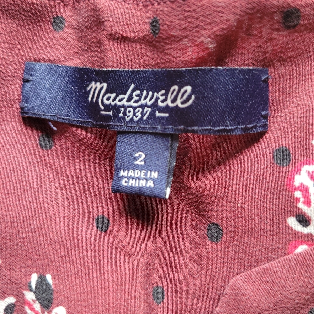 Madewell Silk Lassi Flower Popover Mini Dress Burgundy Boho Floral Size 2 - Picture 10 of 11